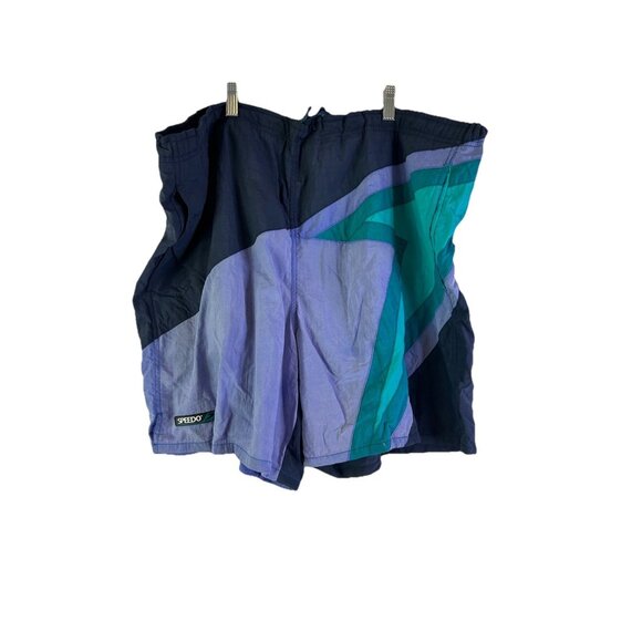Vintage 90s Speedo Spell Out Color Block Above The Knee Swim Trunks - Picture 1 of 8